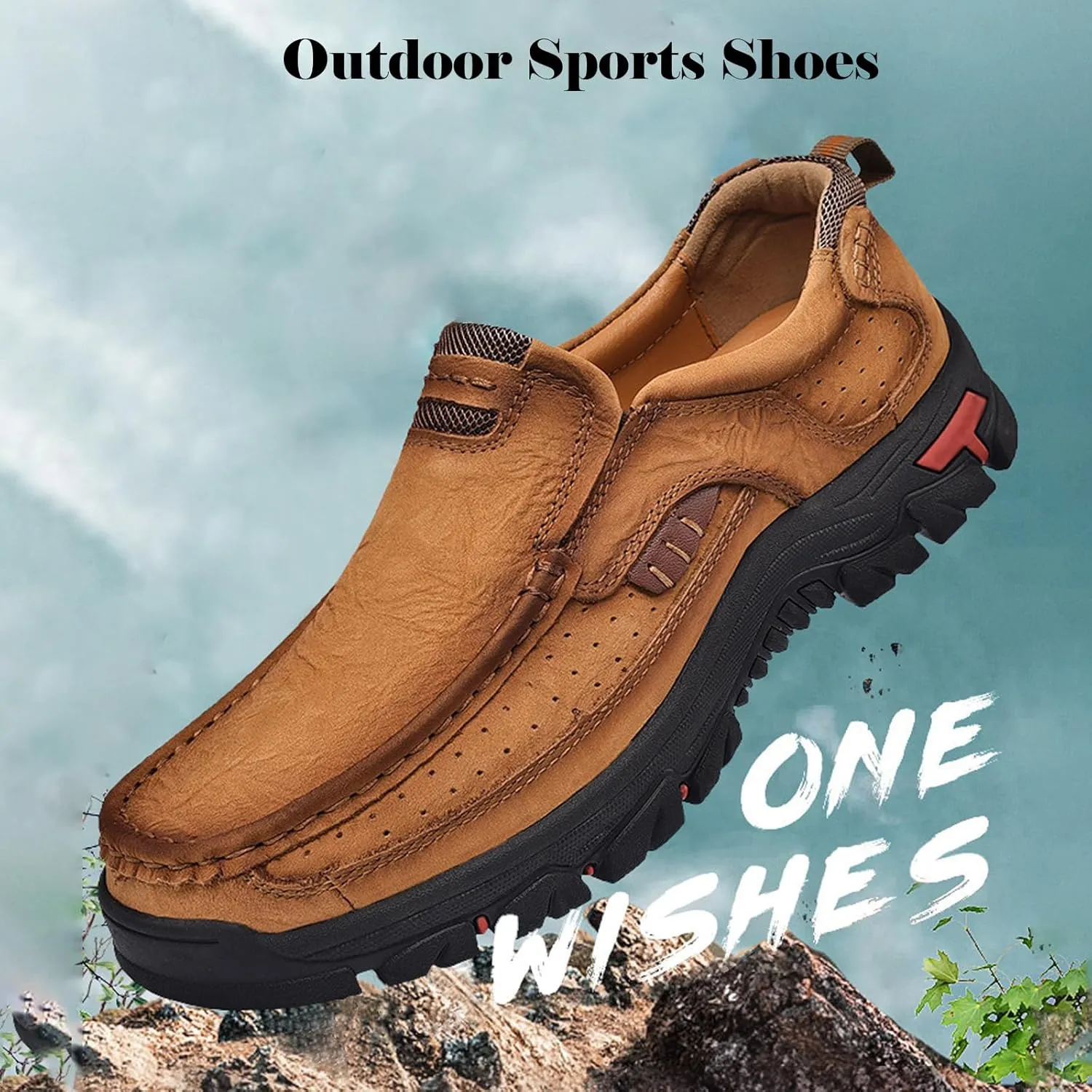 Men's Slip On Waterproof Loafers Leather Walking Boots Mens Slip-On Dress Shoes Slippers for Men Outdoor Trekking Camping Sneakers