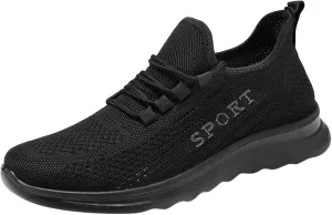 Men's Slip Shoes Fashion Men Sports Flat Non Slip Lace Up Fly Woven Mesh Breathable Solid Color Simple