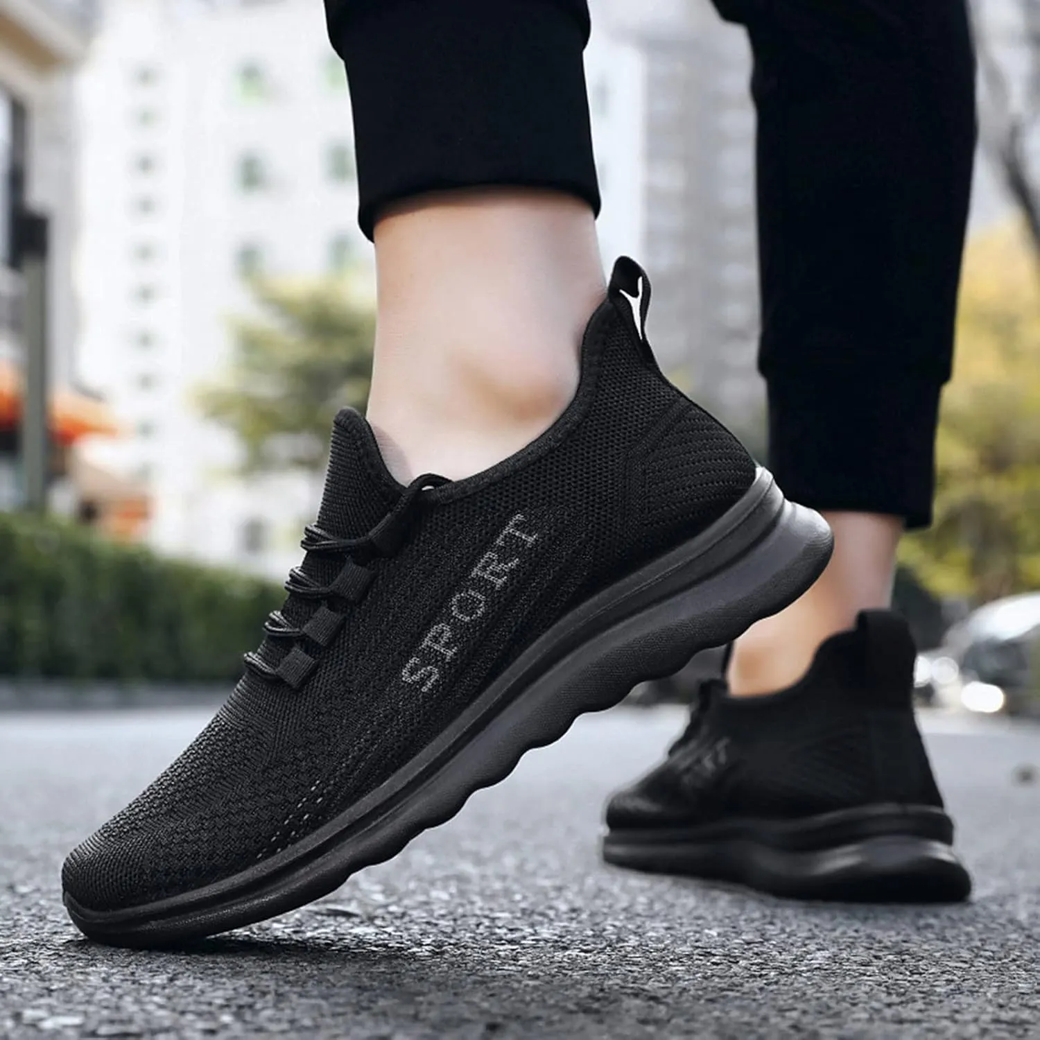 Men's Slip Shoes Fashion Men Sports Flat Non Slip Lace Up Fly Woven Mesh Breathable Solid Color Simple