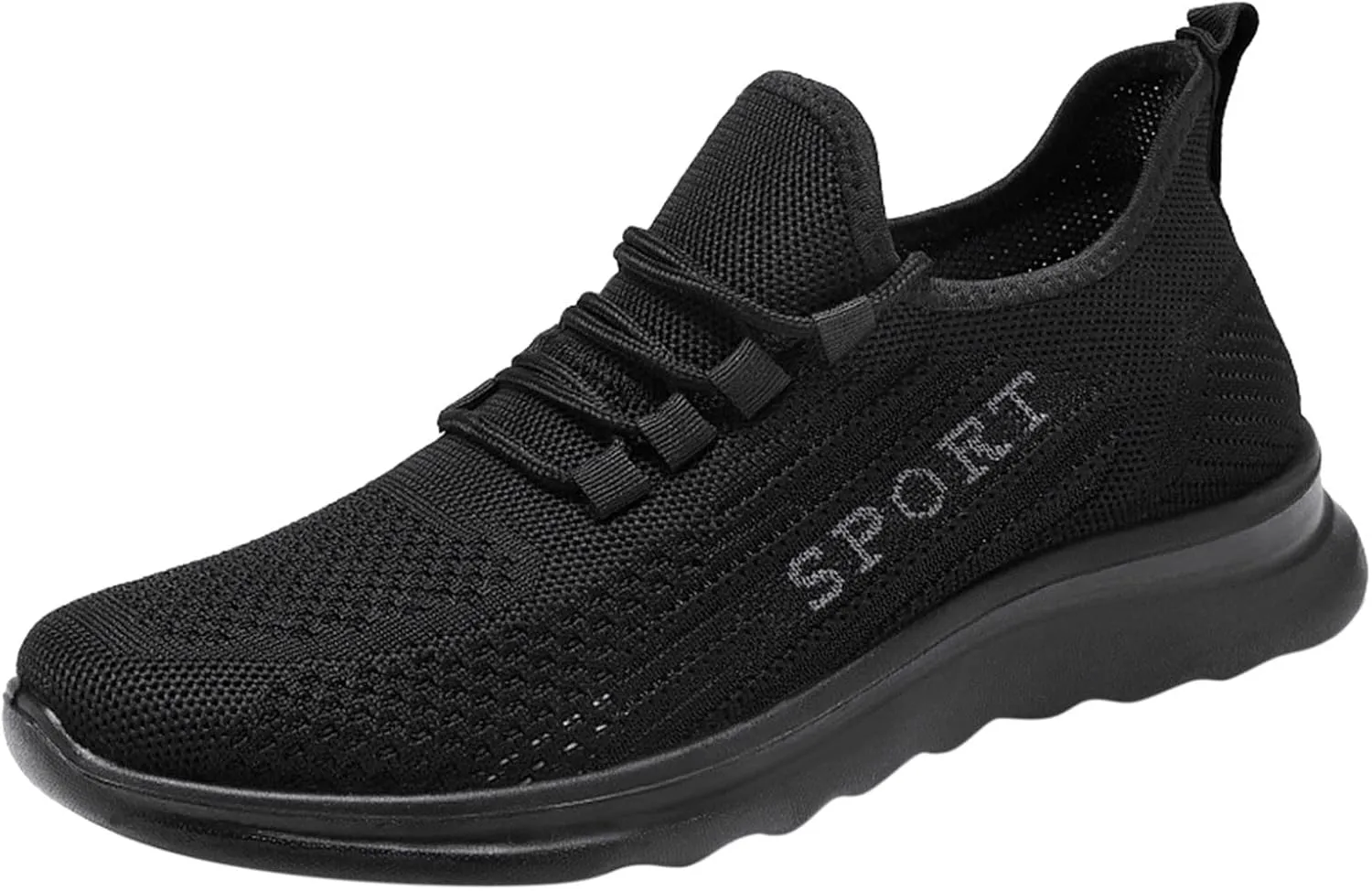 Men's Slip Shoes Fashion Men Sports Flat Non Slip Lace Up Fly Woven Mesh Breathable Solid Color Simple