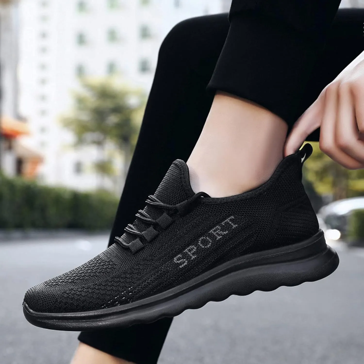 Men's Slip Shoes Fashion Men Sports Flat Non Slip Lace Up Fly Woven Mesh Breathable Solid Color Simple