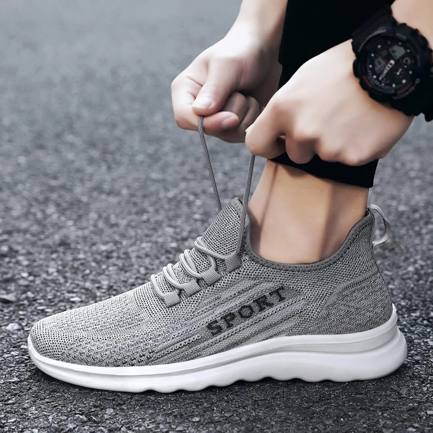 Men's Sport Breathable Mesh Shoes Comfortable Lightweight Casual Walking Shoe Hook and Loop Orthopedic Sneakers