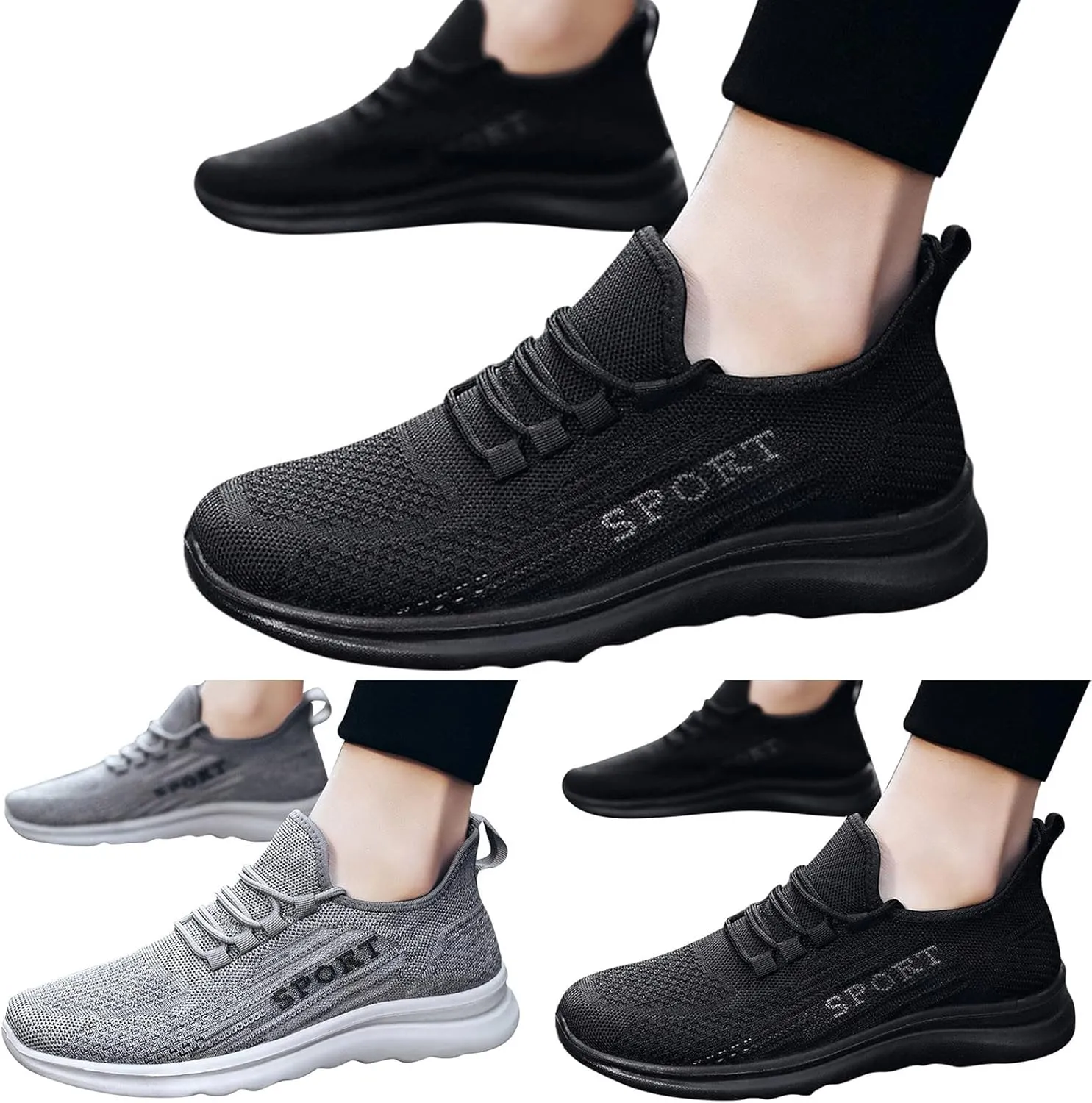 Men's Sport Breathable Mesh Shoes Comfortable Lightweight Casual Walking Shoe Hook and Loop Orthopedic Sneakers