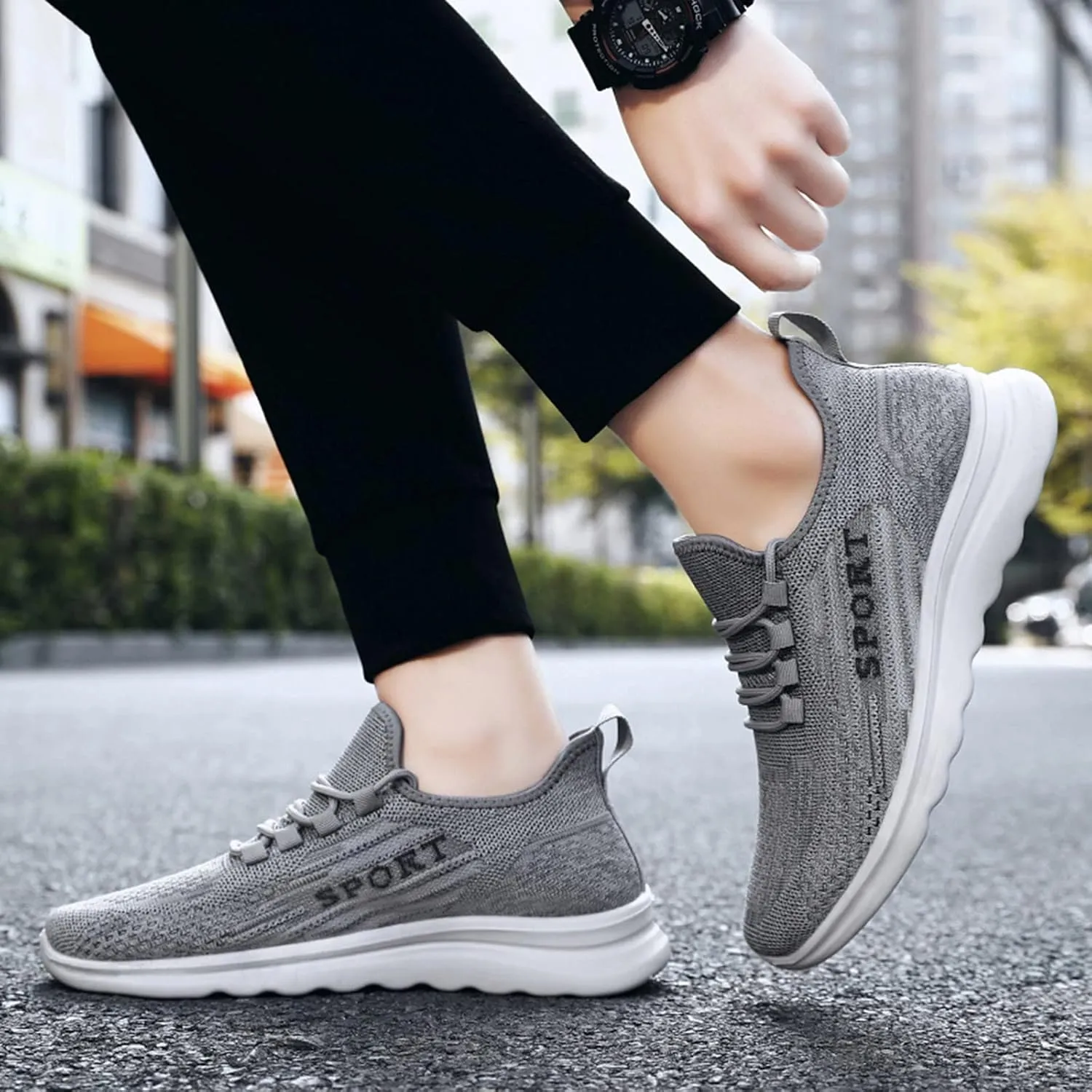Men's Sport Breathable Mesh Shoes Comfortable Lightweight Casual Walking Shoe Hook and Loop Orthopedic Sneakers