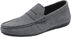 Men's Suede Leather Loafers –Lightweight Comfortable Flat Heel Slip-Ons with Lace-Up Driving Style, Anti-Slip Casual Shoes