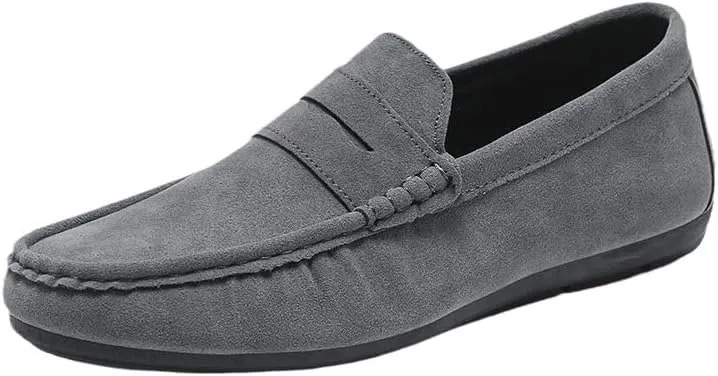 Men's Suede Leather Loafers –Lightweight Comfortable Flat Heel Slip-Ons with Lace-Up Driving Style, Anti-Slip Casual Shoes