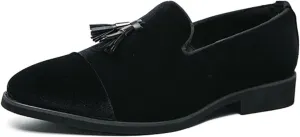 Men's Suede Tassels Slip on Dress Loafers Fashion Low-Top Penny Flats Smoking Shoes for Business Wedding Party Formal