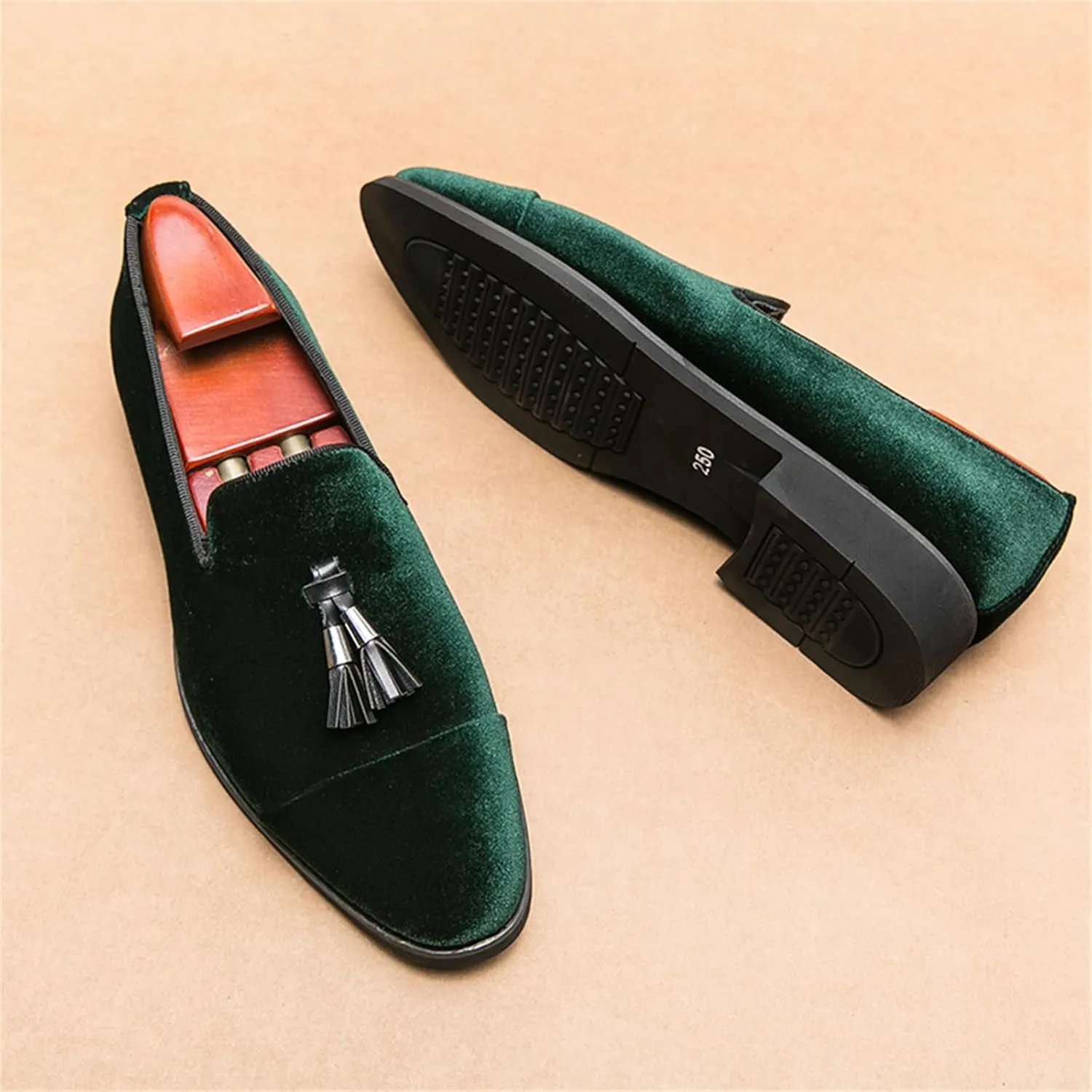 Men's Suede Tassels Slip on Dress Loafers Fashion Low-Top Penny Flats Smoking Shoes for Business Wedding Party Formal