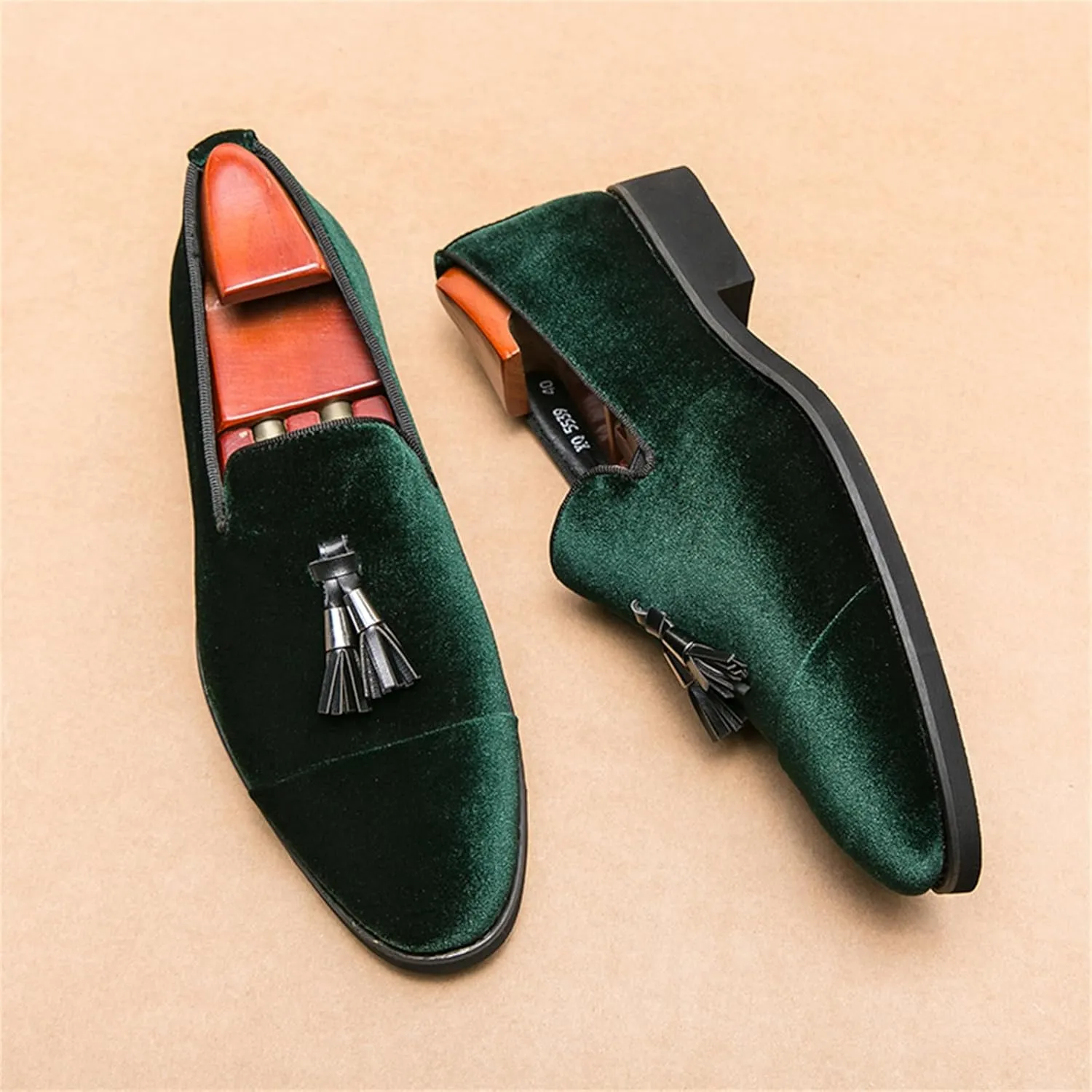 Men's Suede Tassels Slip on Dress Loafers Fashion Low-Top Penny Flats Smoking Shoes for Business Wedding Party Formal