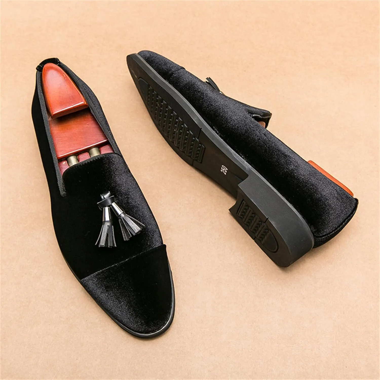 Men's Suede Tassels Slip on Dress Loafers Fashion Low-Top Penny Flats Smoking Shoes for Business Wedding Party Formal