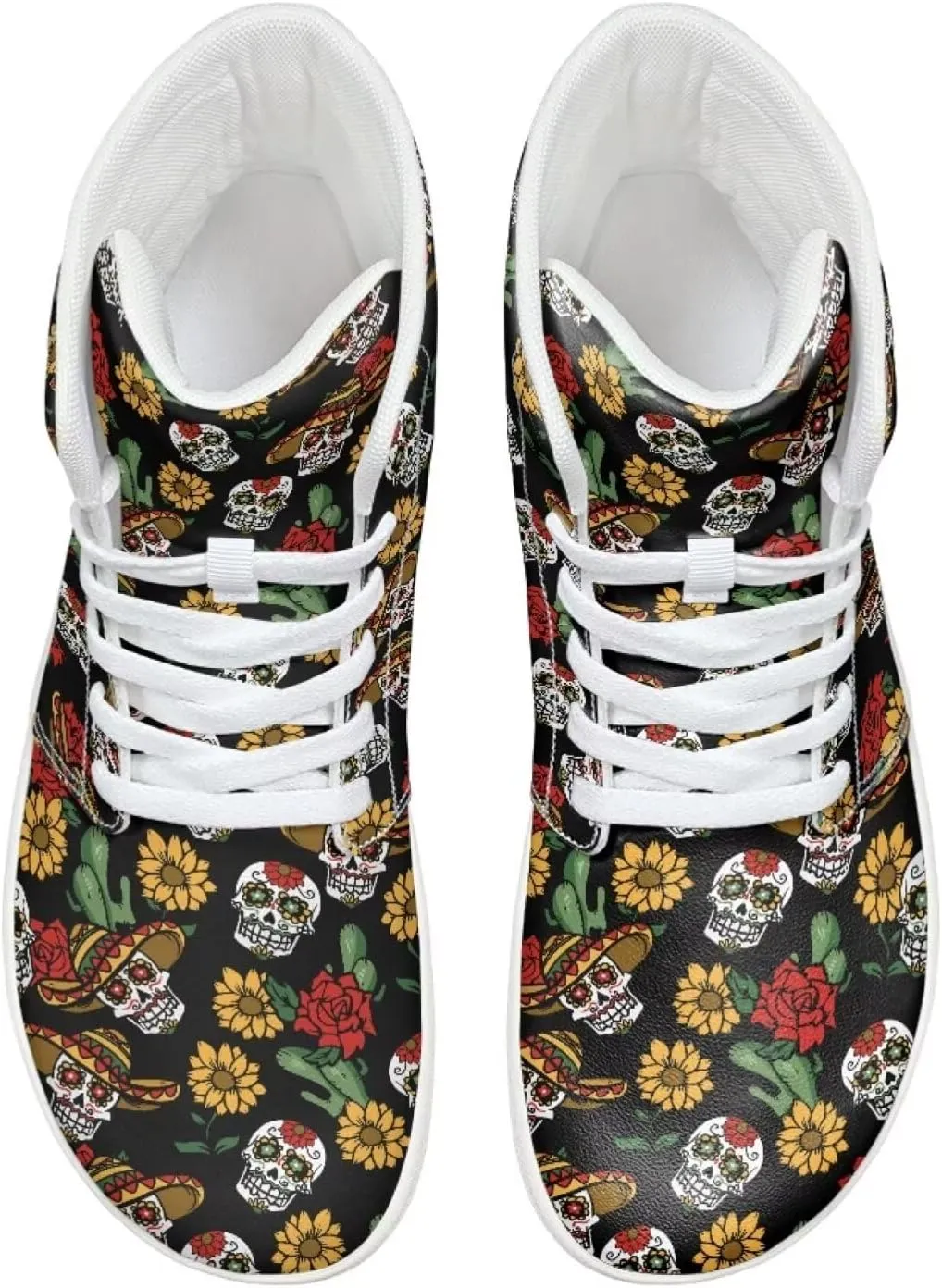 Mens Sugar Skull High Top Shoes for Women Mid Calf Lace Up Outdoor Fitness Walking Platform Sneakers