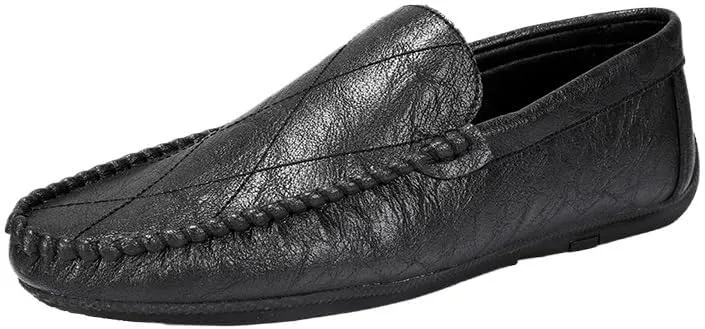 Men's Vegan Leather Loafers - Round Toe Comfortable Lightweight Driving Shoes, Slip-On Resistant for Casual & Party Wear