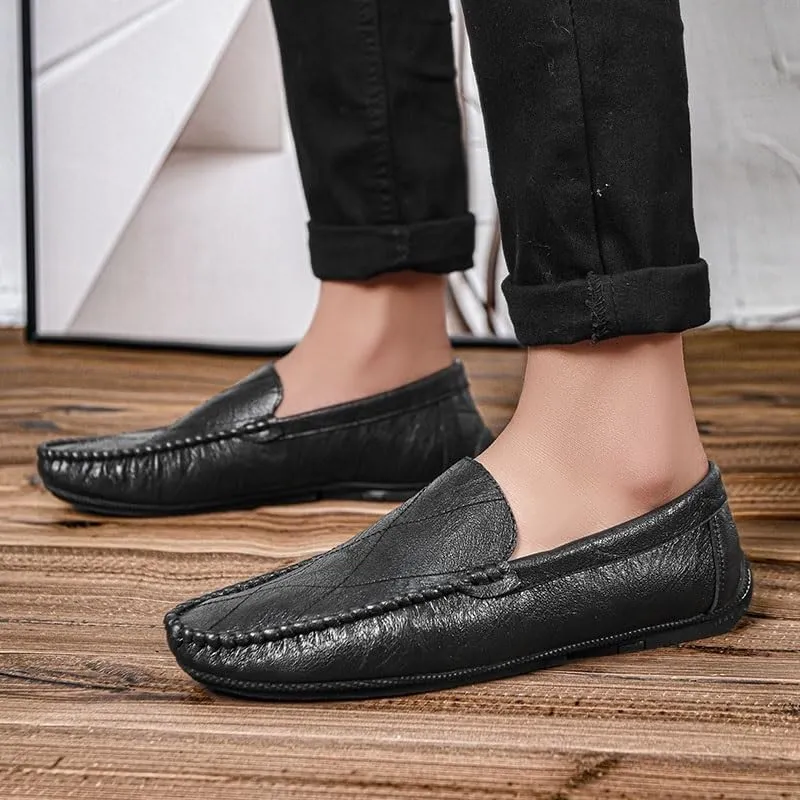 Men's Vegan Leather Loafers - Round Toe Comfortable Lightweight Driving Shoes, Slip-On Resistant for Casual & Party Wear