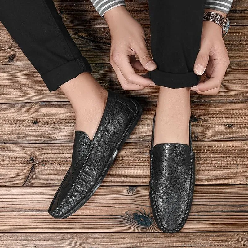 Men's Vegan Leather Loafers - Round Toe Comfortable Lightweight Driving Shoes, Slip-On Resistant for Casual & Party Wear