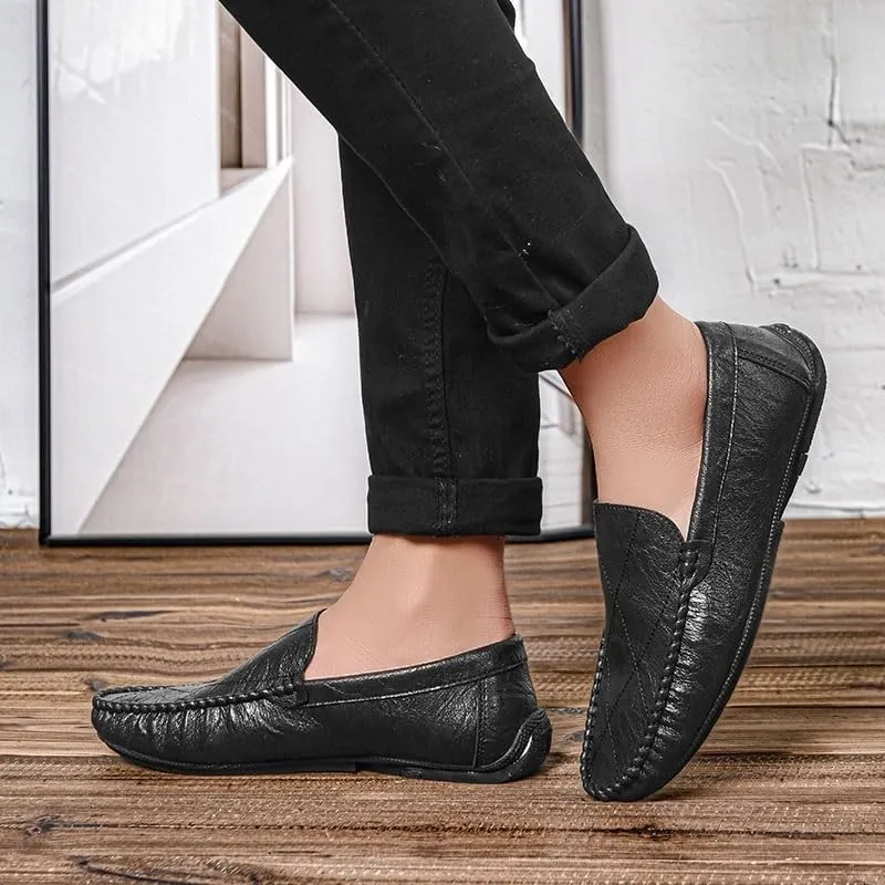 Men's Vegan Leather Loafers - Round Toe Comfortable Lightweight Driving Shoes, Slip-On Resistant for Casual & Party Wear