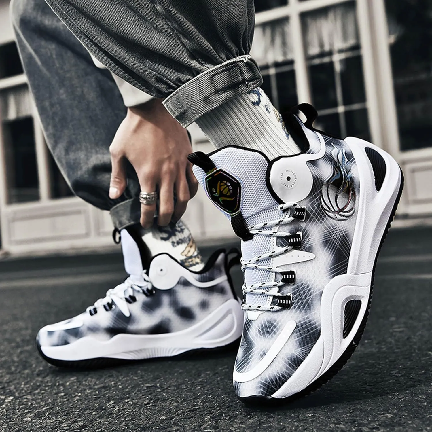 Men's Women's High Top Graffiti Anti Slip Basketball Shoes, Arch Supported Casual Sports Shoes, Men's Breathable Running Shoes, Fitness Cushioning Training Shoes