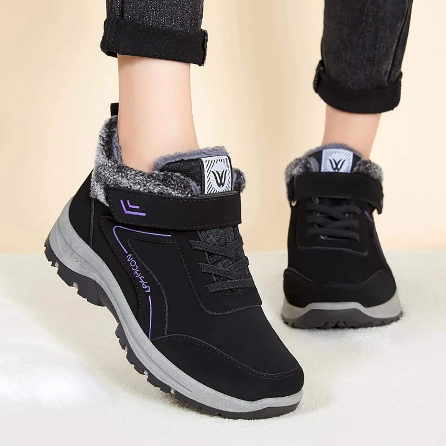 Men's Work Boots Soft Toe Hiking Sneakers Warm Fur Lined Women's Safety Shoes Waterproof Winter Backpacking Snow Botas Warm Water Hike Grounded Footwear