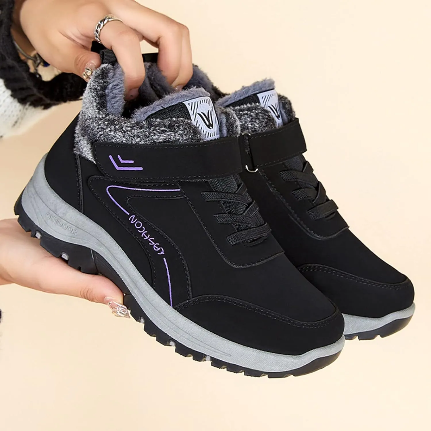 Men's Work Boots Soft Toe Hiking Sneakers Warm Fur Lined Women's Safety Shoes Waterproof Winter Backpacking Snow Botas Warm Water Hike Grounded Footwear