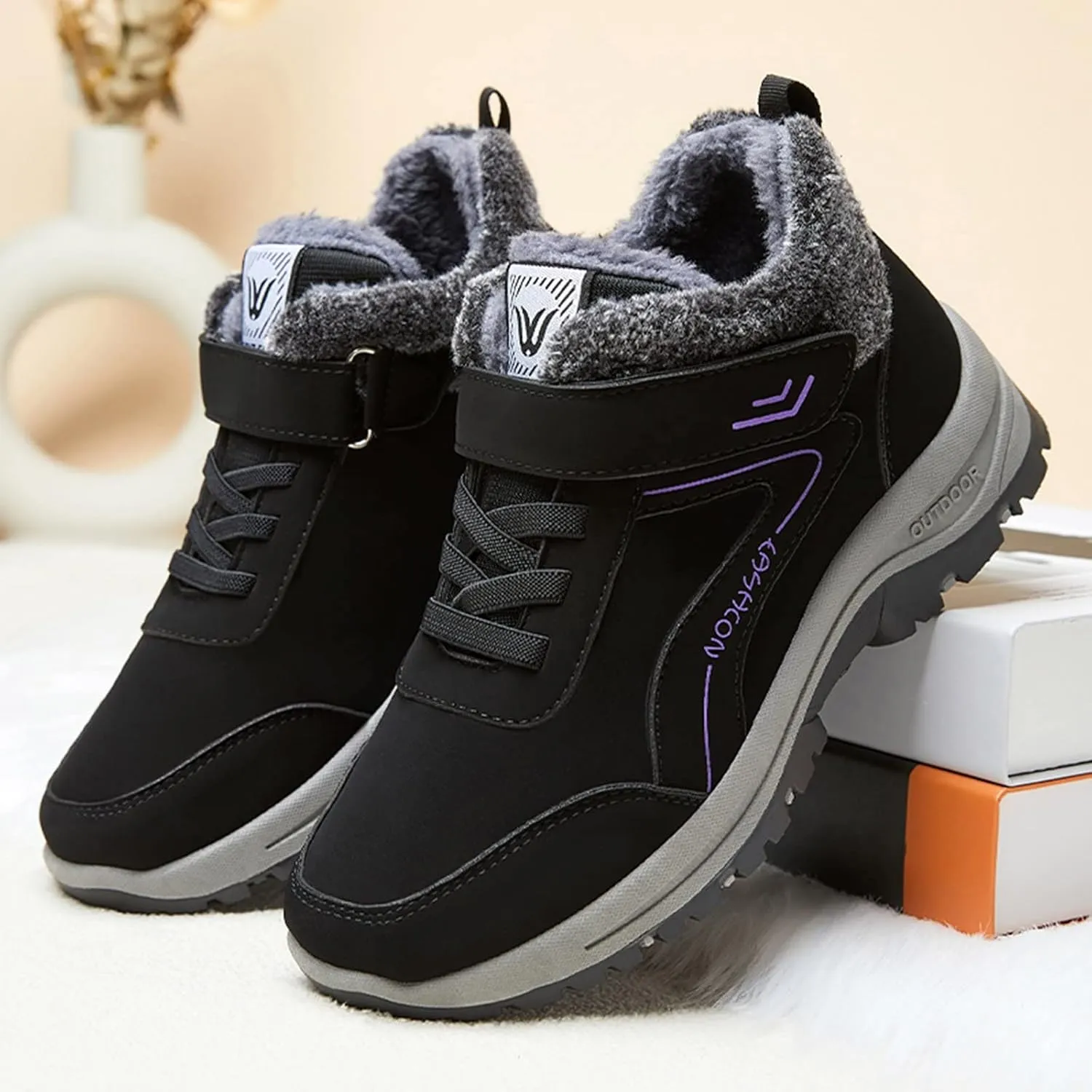 Men's Work Boots Soft Toe Hiking Sneakers Warm Fur Lined Women's Safety Shoes Waterproof Winter Backpacking Snow Botas Warm Water Hike Grounded Footwear