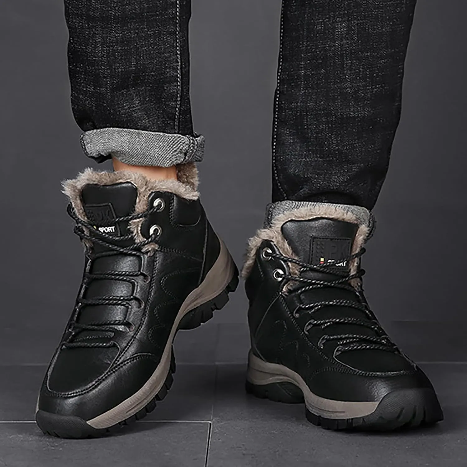 Men's Work Boots Steel Toe Hiking Sneakers Warm Fur Lined Working Shoes for Women Nonslip Waterproof Platform Shoes Work Hike Grounded Footwear