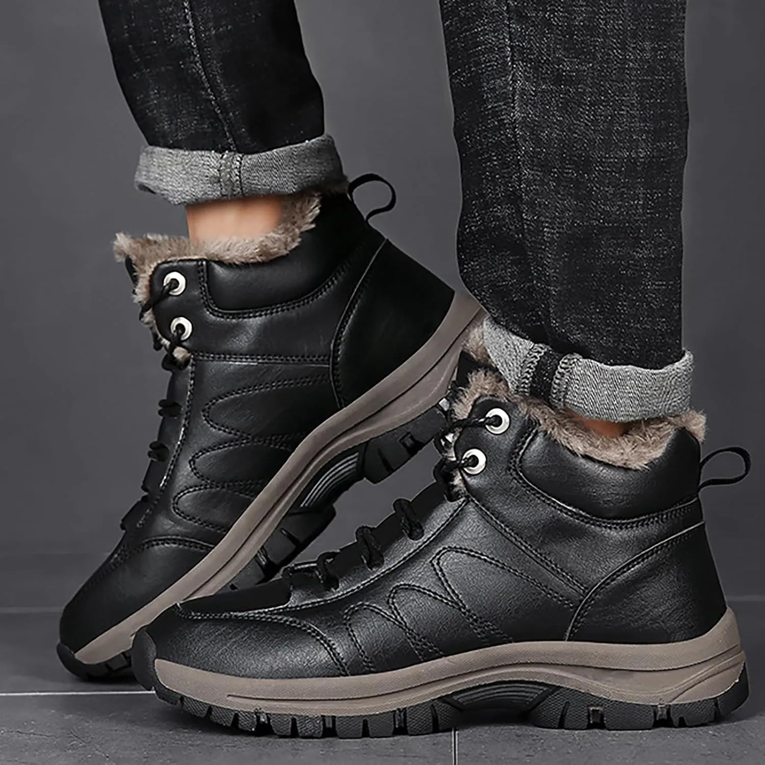 Men's Work Boots Steel Toe Hiking Sneakers Warm Fur Lined Working Shoes for Women Nonslip Waterproof Platform Shoes Work Hike Grounded Footwear