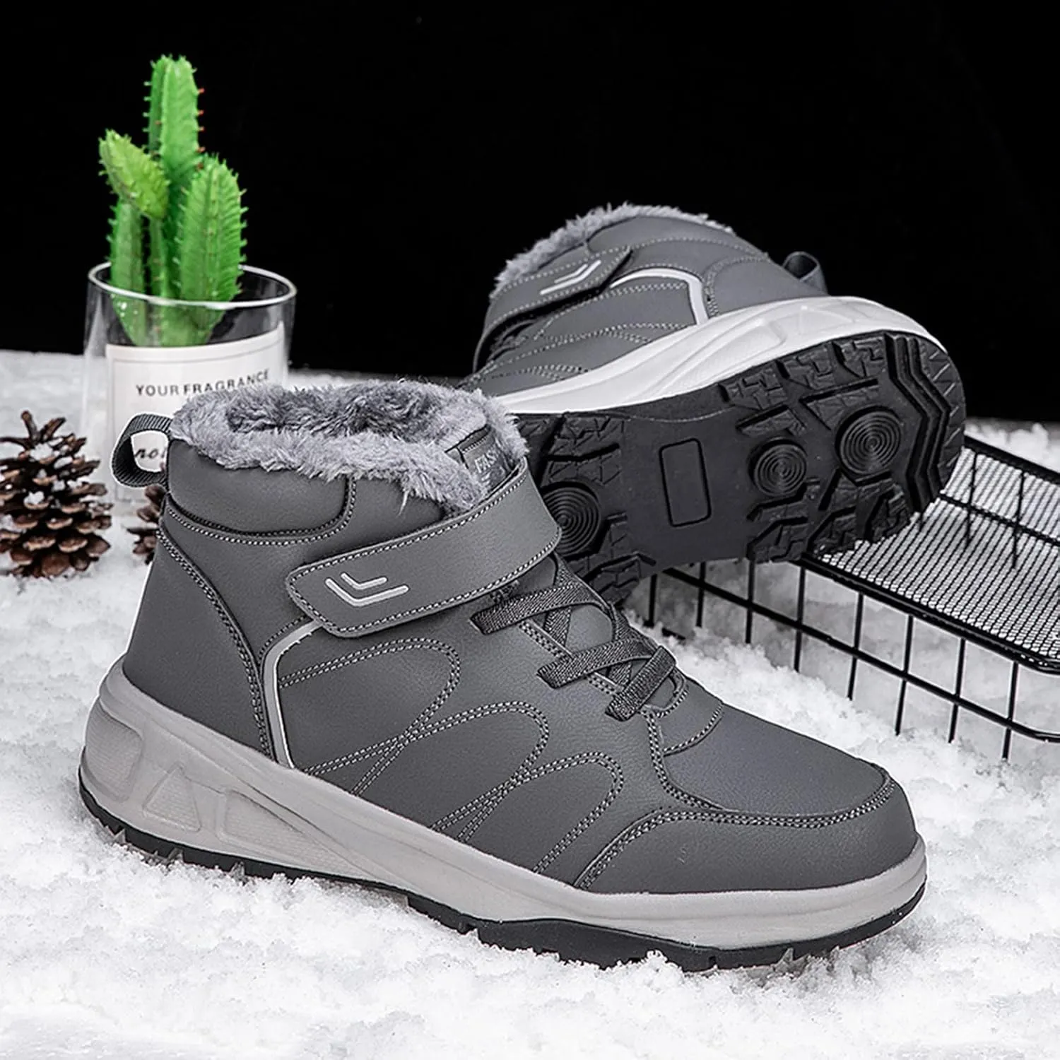 Men's Work Boots Steel Toe Hiking Sneakers Warm Fur Lined Working Shoes for Women Nonslip Waterproof Platform Shoes Work Hike Grounded Footwear