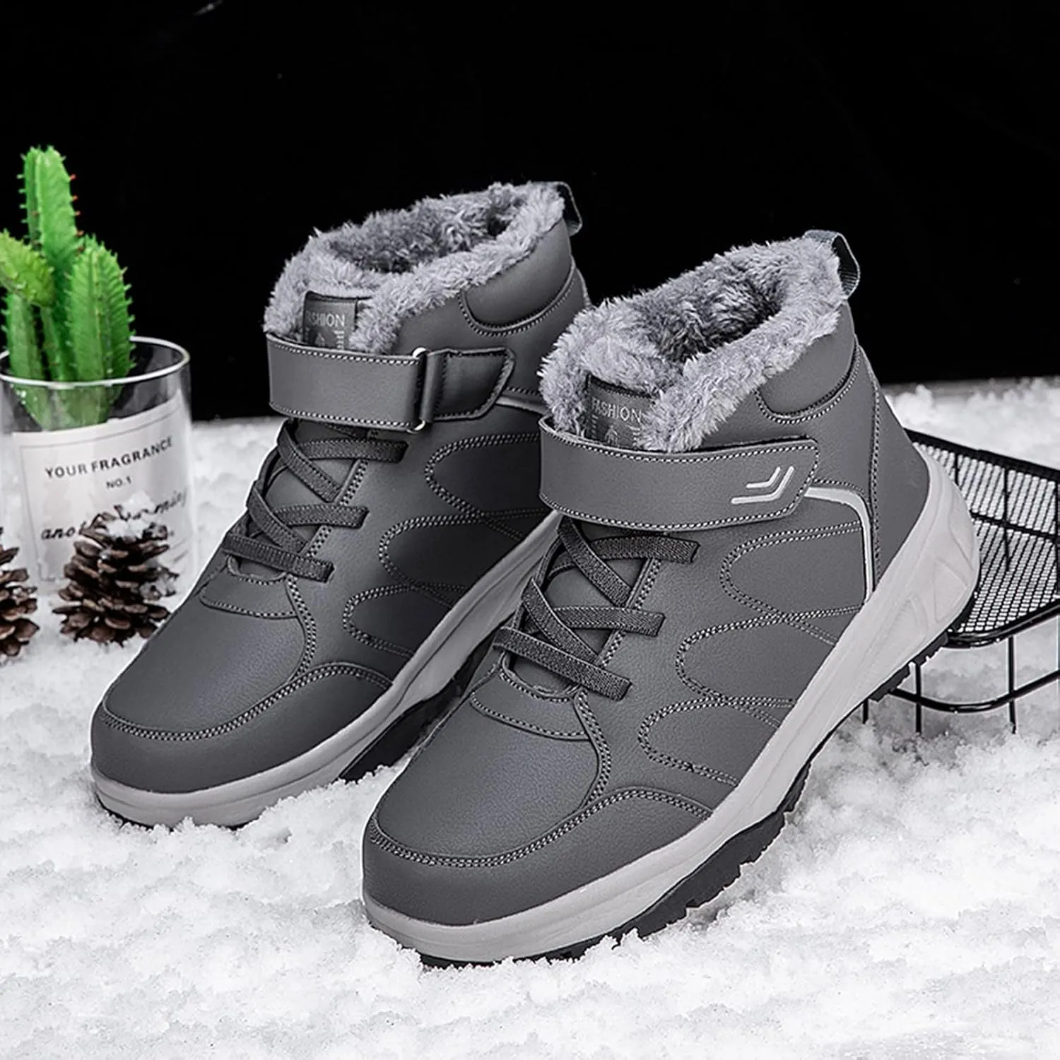 Men's Work Boots Steel Toe Hiking Sneakers Warm Fur Lined Working Shoes for Women Nonslip Waterproof Platform Shoes Work Hike Grounded Footwear