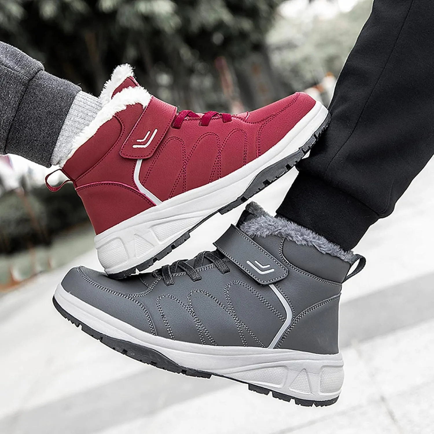 Men's Work Boots Steel Toe Hiking Sneakers Warm Fur Lined Working Shoes for Women Nonslip Waterproof Platform Shoes Work Hike Grounded Footwear