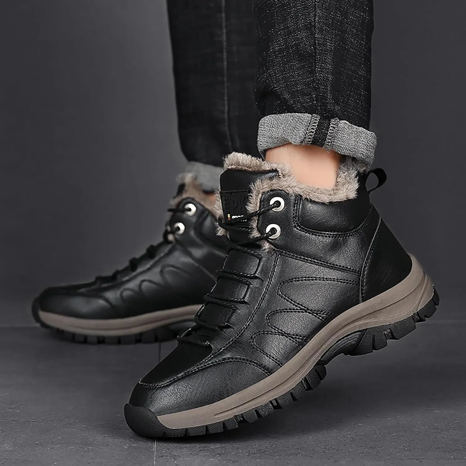 Men's Work Boots Steel Toe Hiking Sneakers Warm Fur Lined Working Shoes for Women Nonslip Waterproof Platform Shoes Work Hike Grounded Footwear