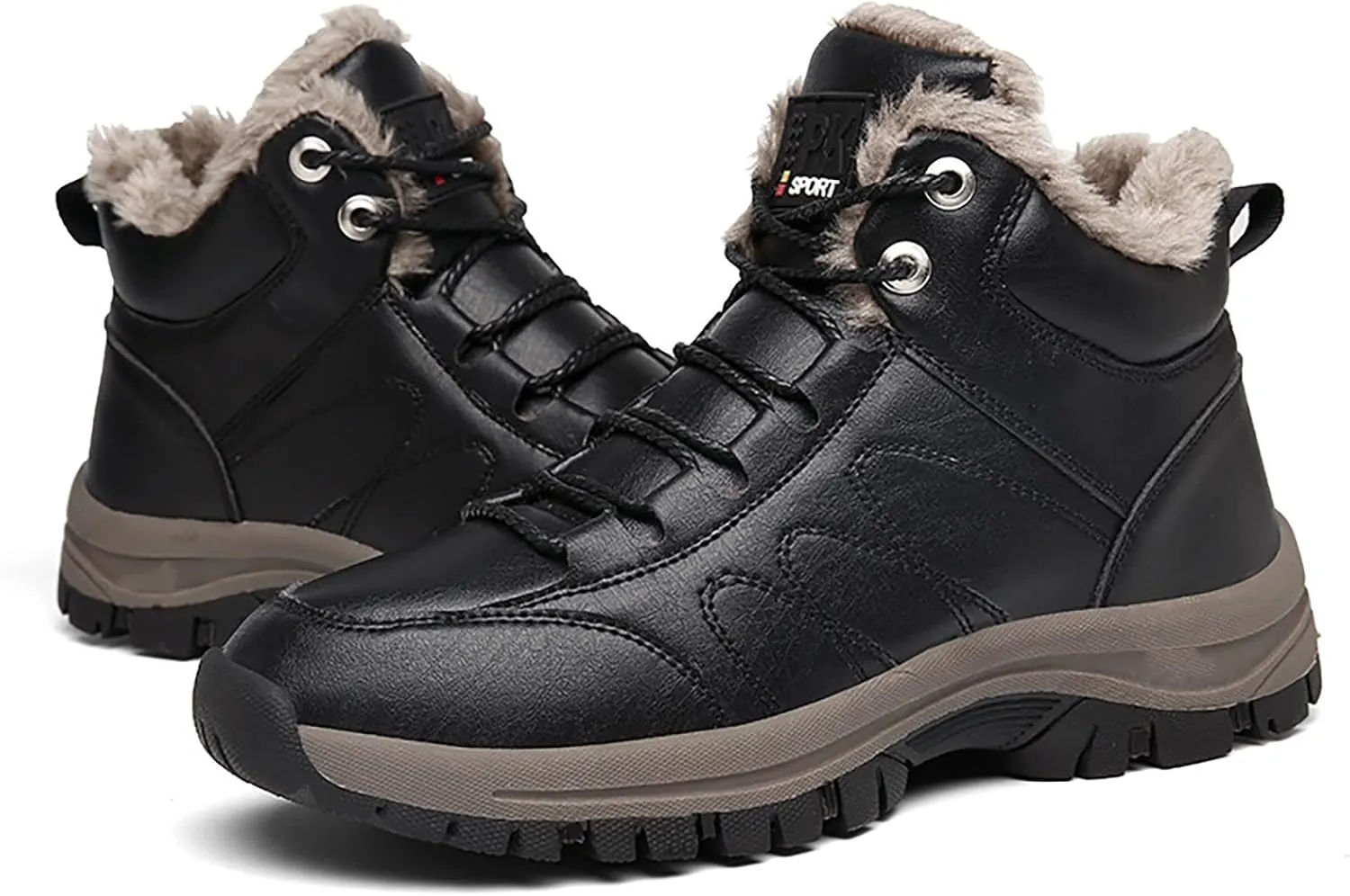 Men's Work Boots Steel Toe Hiking Sneakers Warm Fur Lined Working Shoes for Women Nonslip Waterproof Platform Shoes Work Hike Grounded Footwear