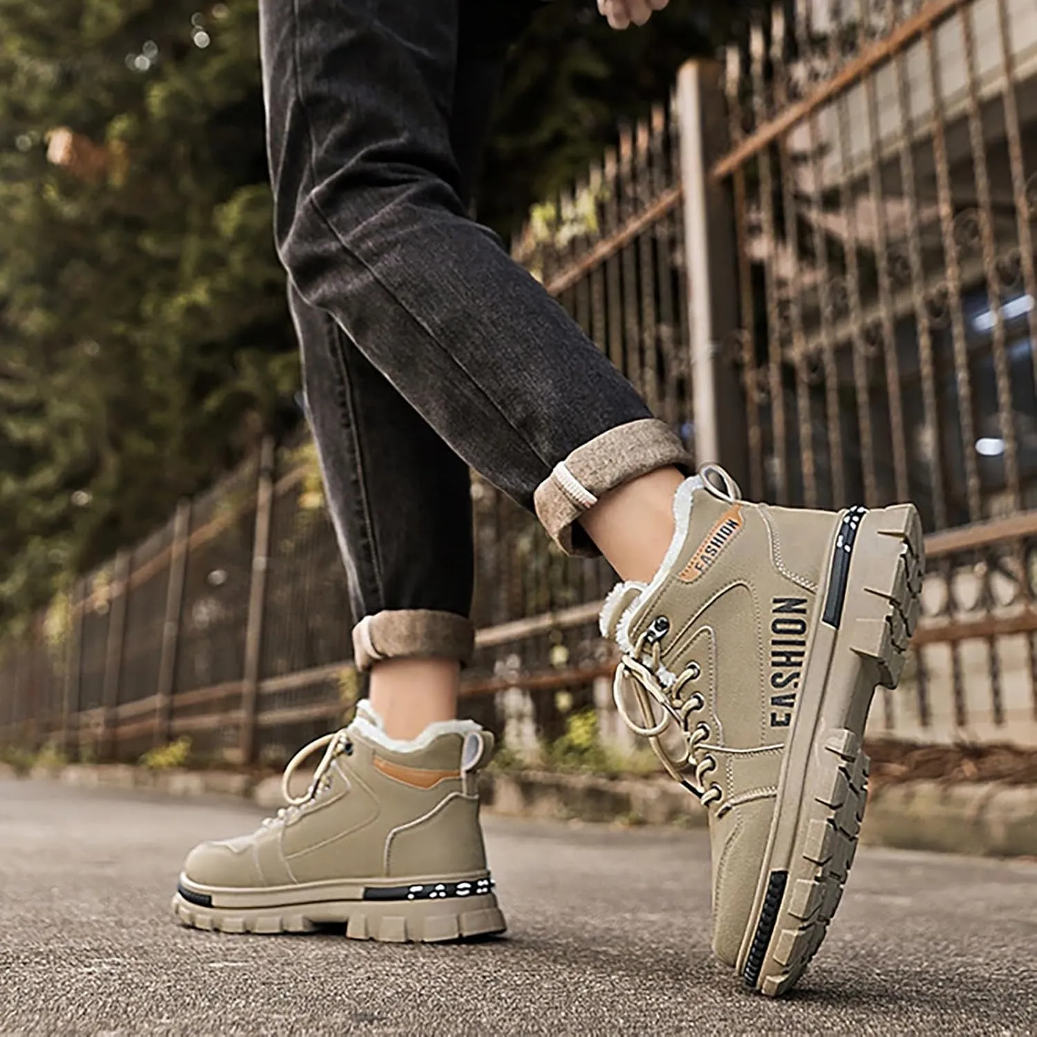 Mens Work Boots Wide Width Hiking Sneakers Warm Fur Lined Womens Safety Toe Shoes Food Service Platform Sneakers Indestructible Hike Grounded Footwear