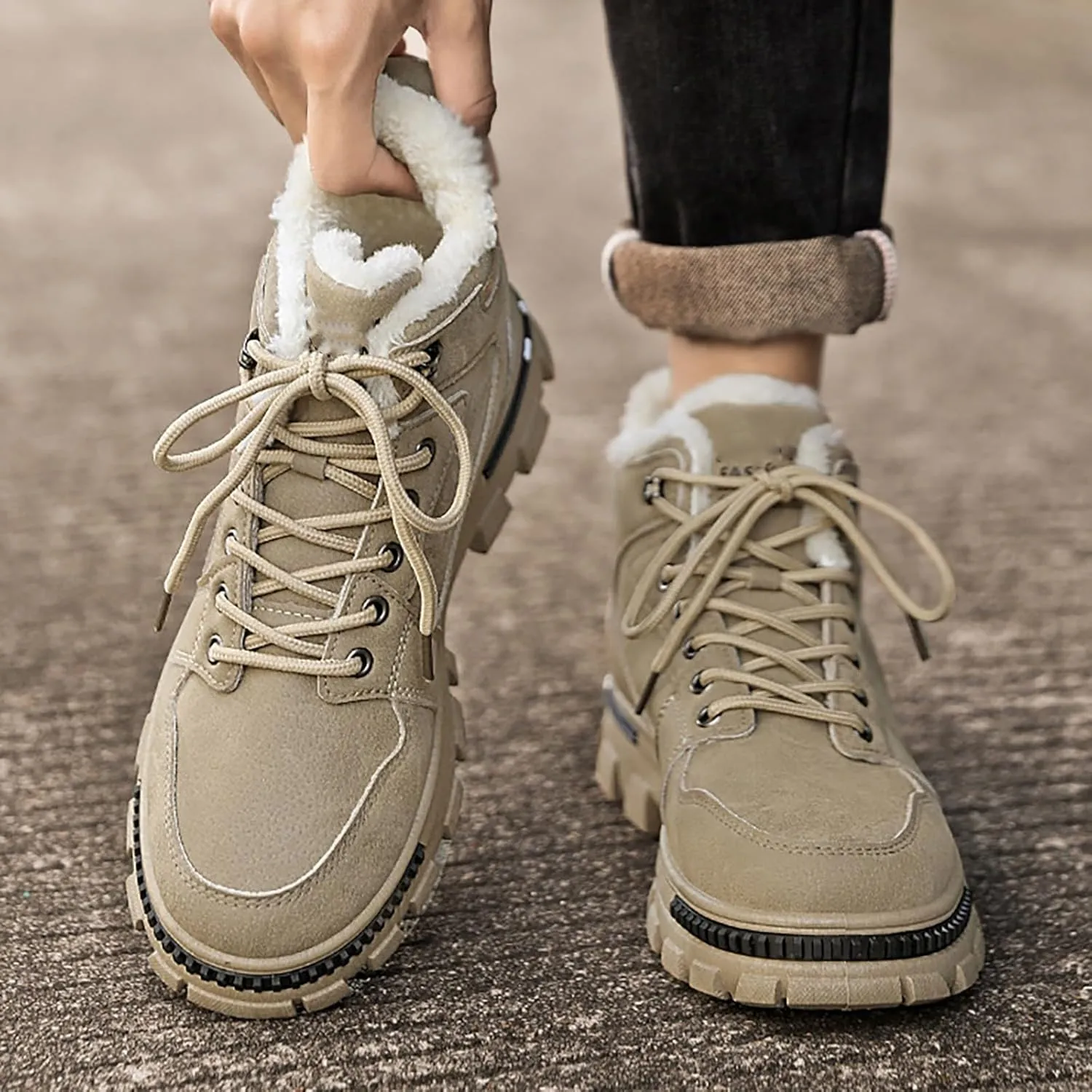 Mens Work Boots Wide Width Hiking Sneakers Warm Fur Lined Womens Safety Toe Shoes Food Service Platform Sneakers Indestructible Hike Grounded Footwear