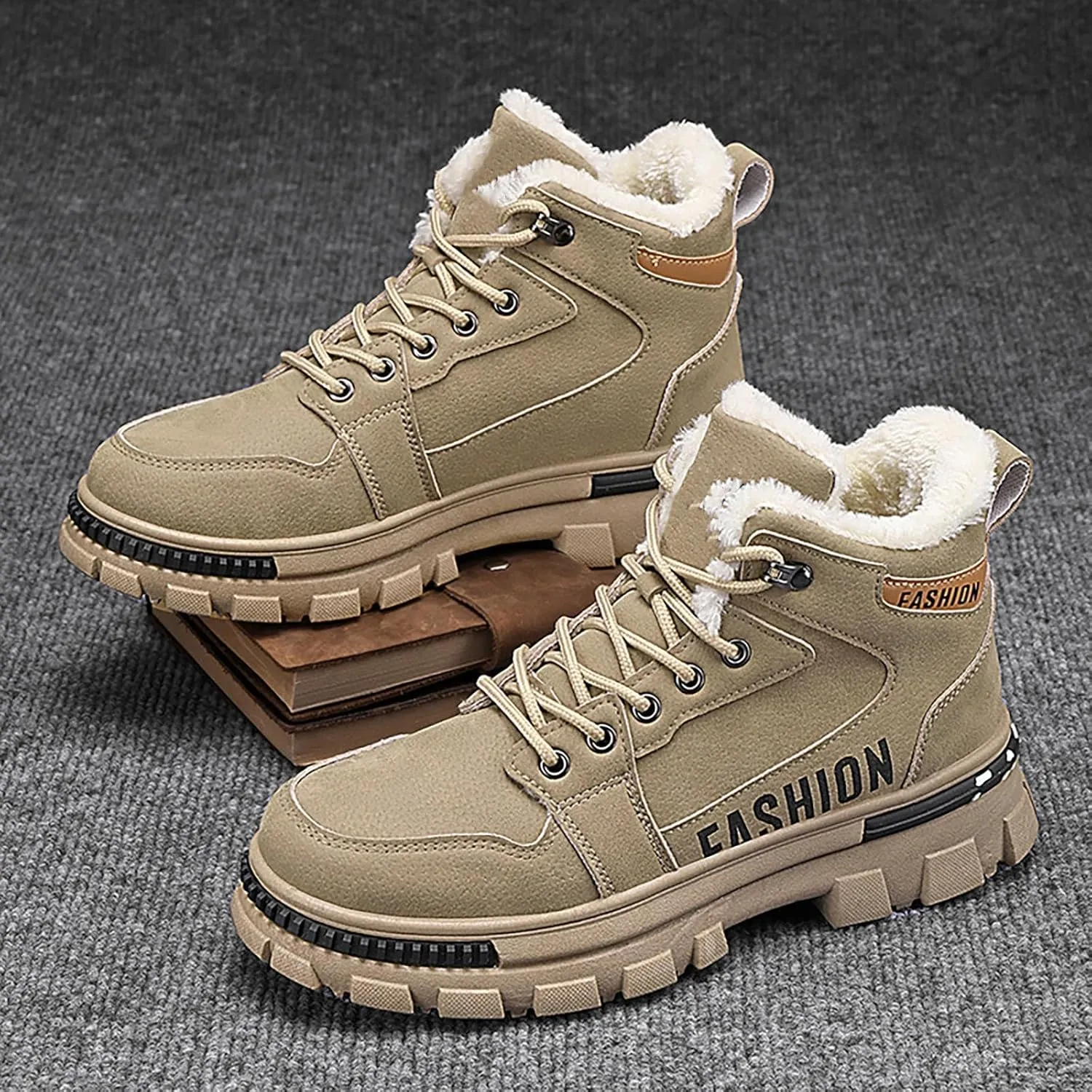 Mens Work Boots Wide Width Hiking Sneakers Warm Fur Lined Womens Safety Toe Shoes Food Service Platform Sneakers Indestructible Hike Grounded Footwear