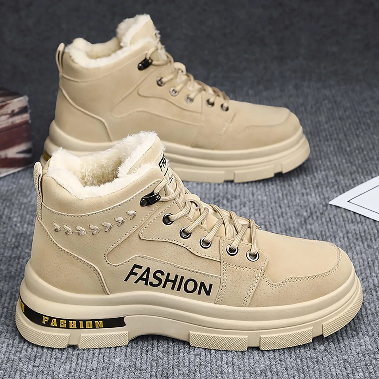 Mens Work Boots Wide Width Hiking Sneakers Zip Up Fur Lined Womens Workout Shoes with Zipper Waterproof Platform Botas Slip Resistant Hike Grounded Footwear