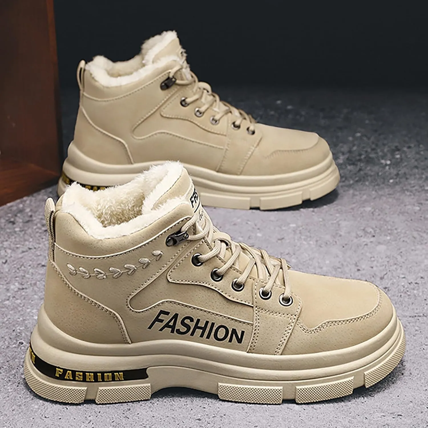 Mens Work Boots Wide Width Hiking Sneakers Zip Up Fur Lined Womens Workout Shoes with Zipper Waterproof Platform Botas Slip Resistant Hike Grounded Footwear