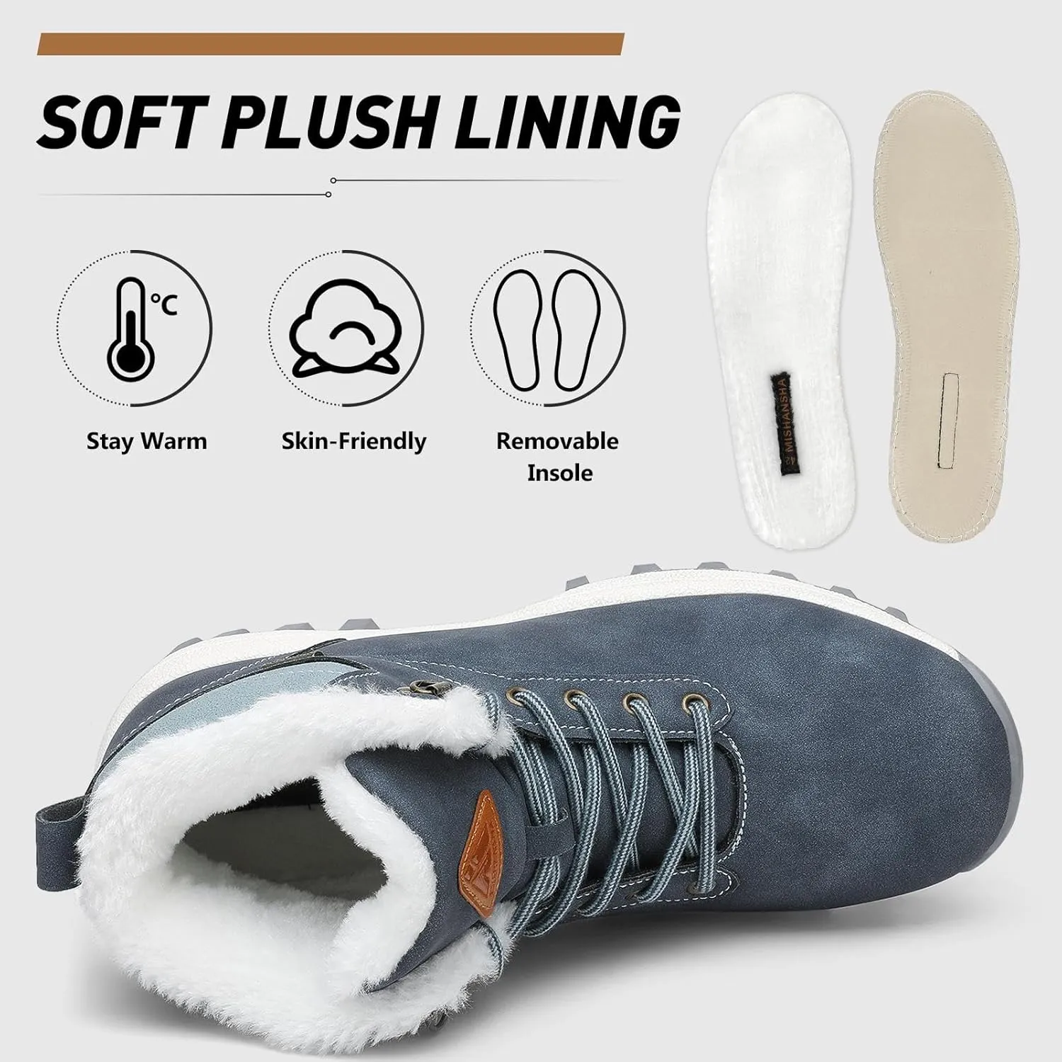 Mishansha Winter Boots for Men Women Waterproof Snow Boots Warm Lined Non Slip Hiking Boot