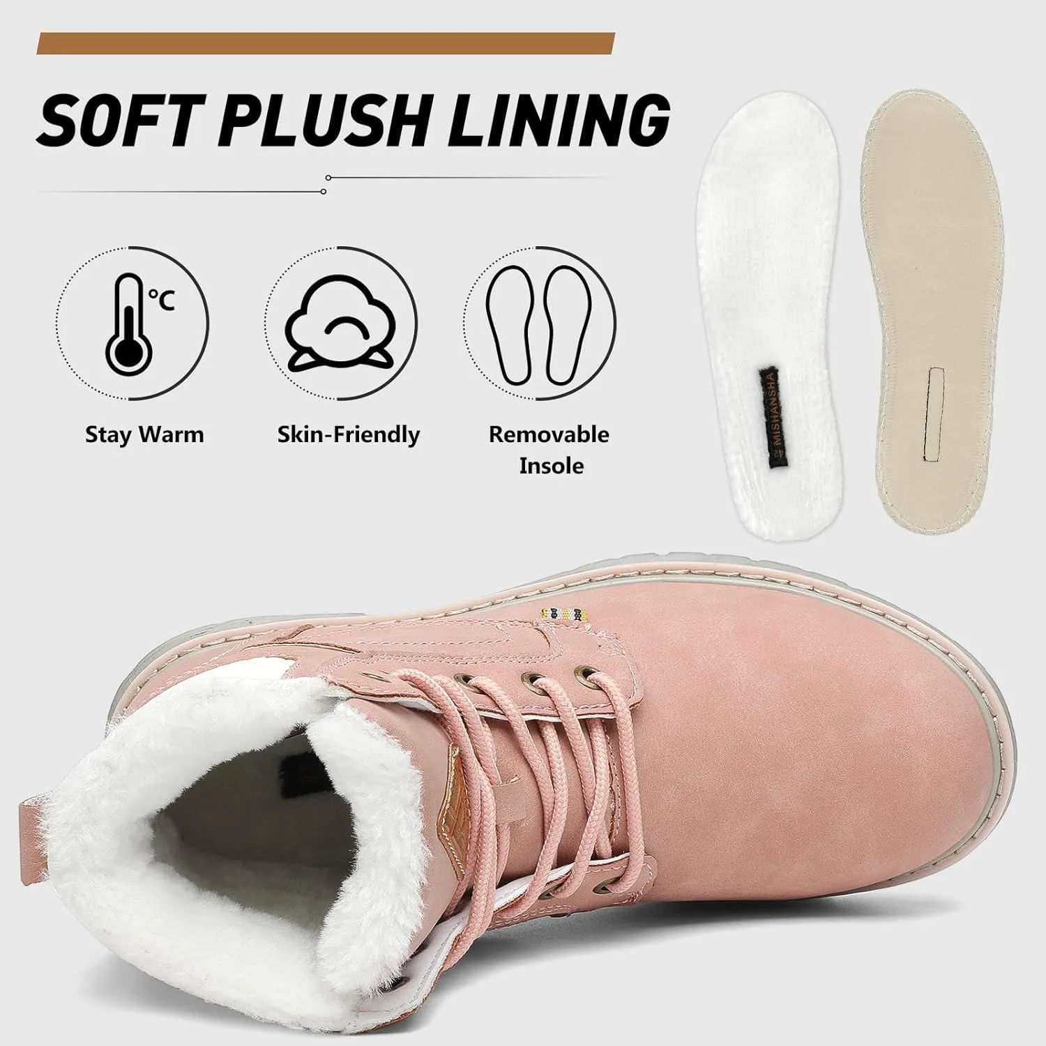 Mishansha Winter Boots for Men Women Waterproof Snow Boots Warm Lined Non Slip Hiking Boot