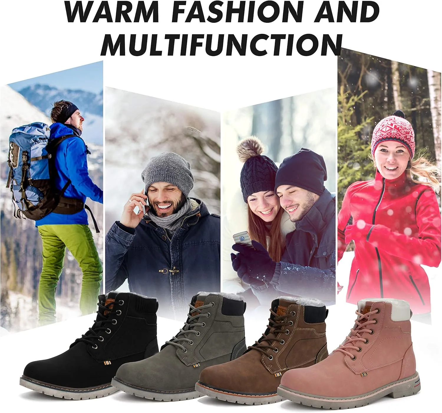 Mishansha Winter Boots for Men Women Waterproof Snow Boots Warm Lined Non Slip Hiking Boot