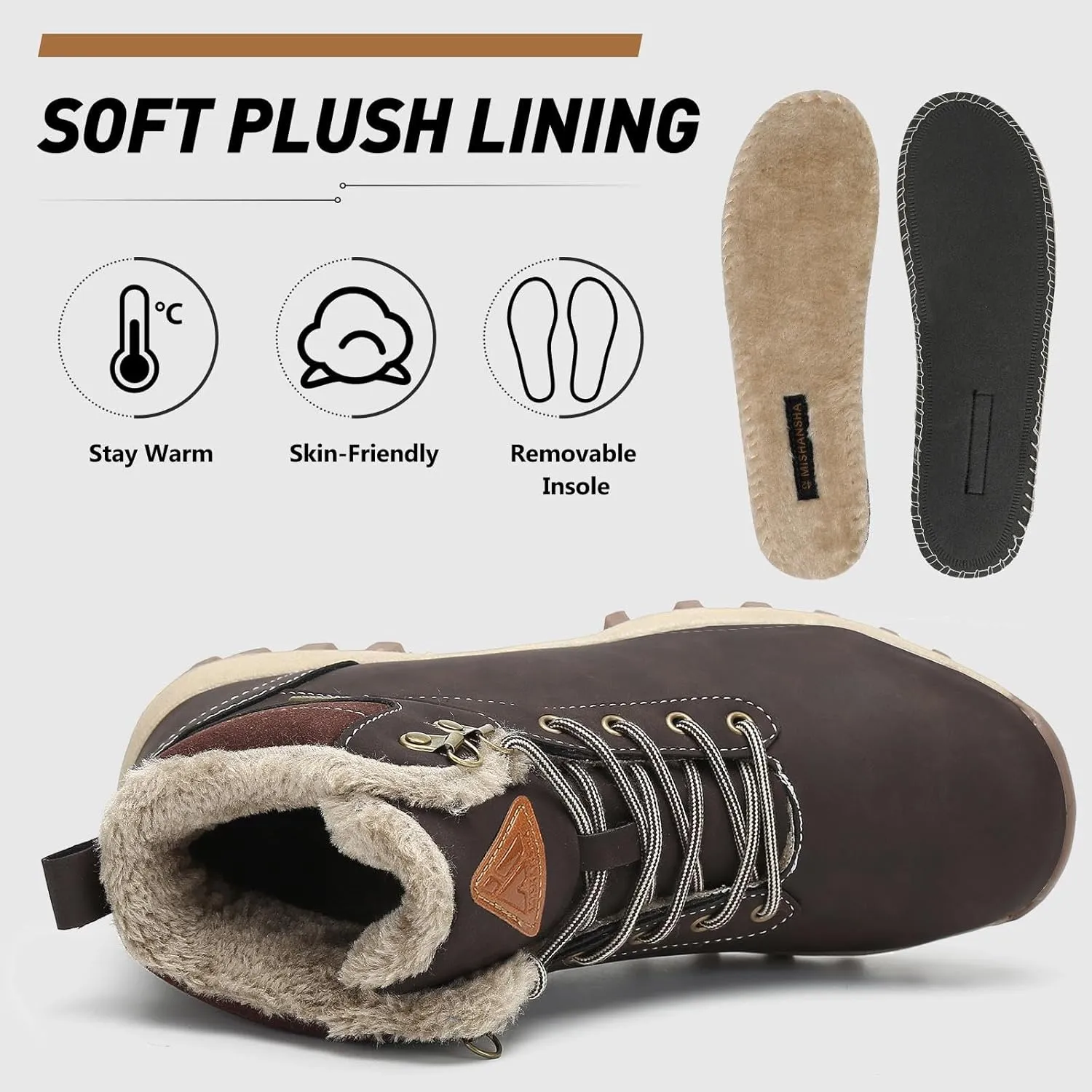 Mishansha Winter Boots for Men Women Waterproof Snow Boots Warm Lined Non Slip Hiking Boot