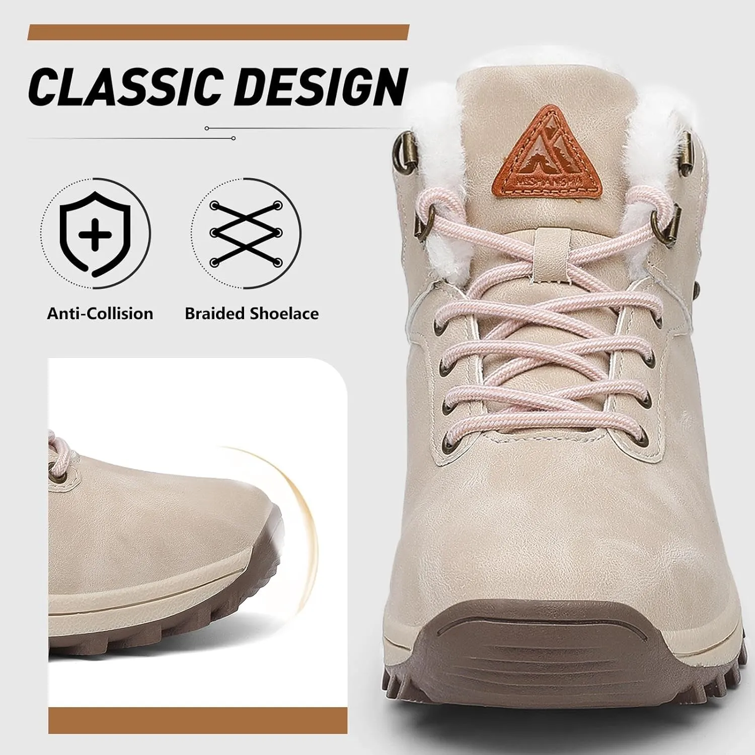 Mishansha Winter Boots for Men Women Waterproof Snow Boots Warm Lined Non Slip Hiking Boot