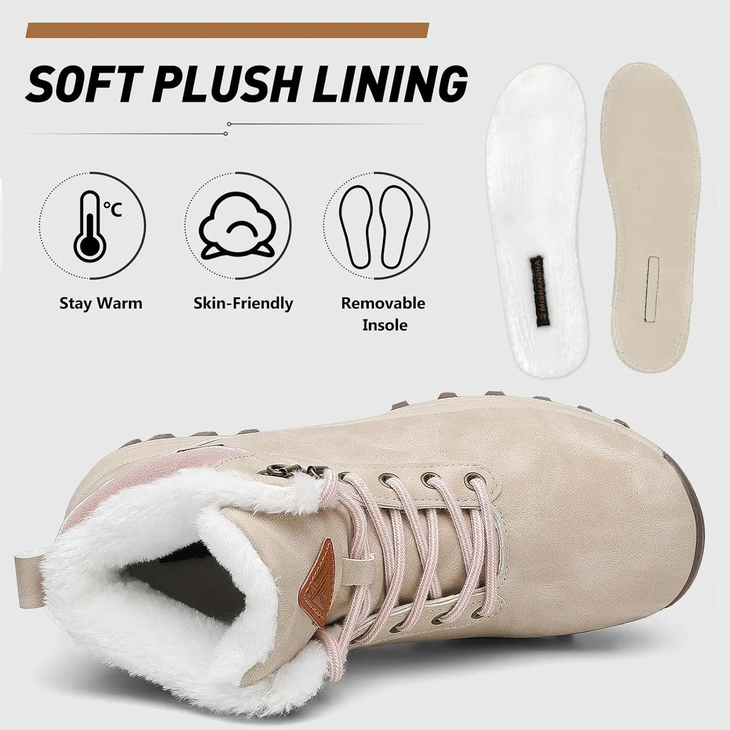 Mishansha Winter Boots for Men Women Waterproof Snow Boots Warm Lined Non Slip Hiking Boot