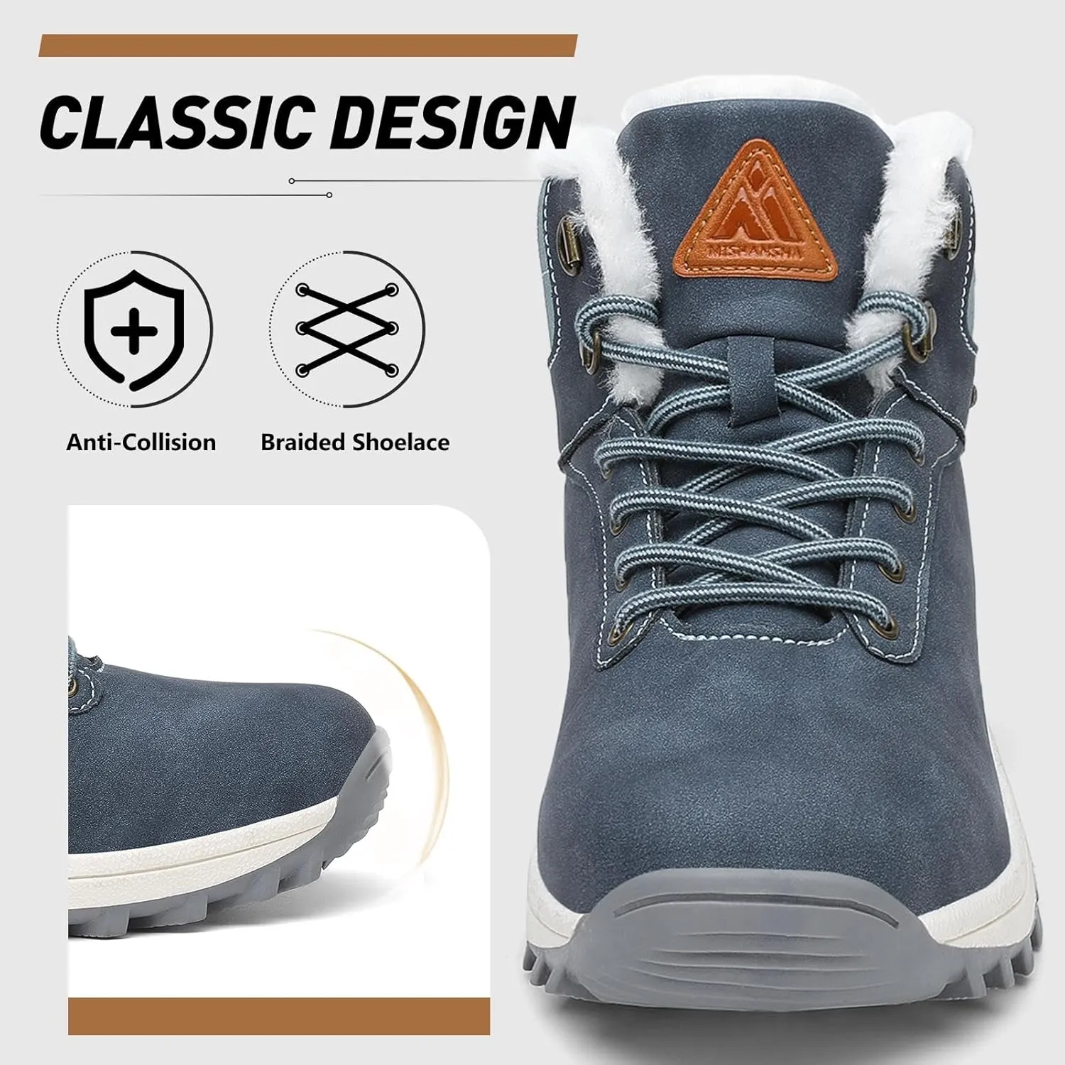 Mishansha Winter Boots for Men Women Waterproof Snow Boots Warm Lined Non Slip Hiking Boot