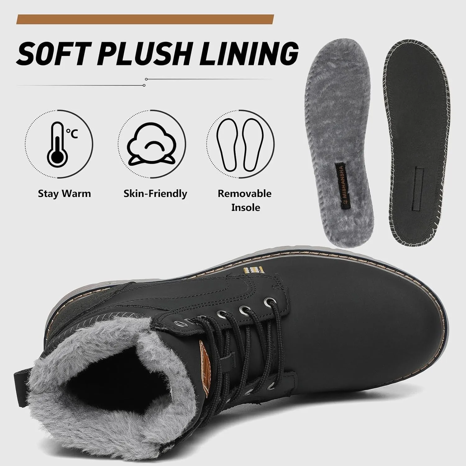 Mishansha Winter Boots for Men Women Waterproof Snow Boots Warm Lined Non Slip Hiking Boot