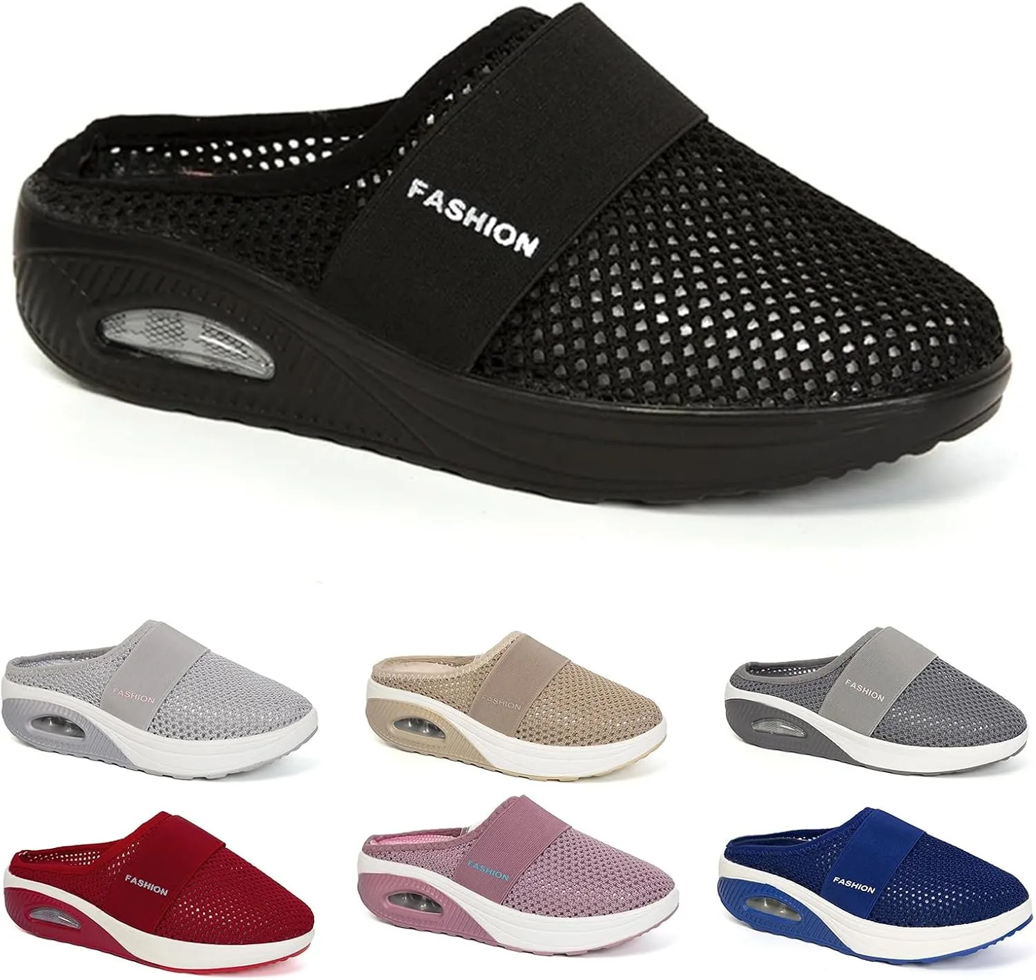 Mmoneyake Mules for Women 2025 Open Back Slip On Shoes Wide Width Clogs Mesh Slippers Air Cushion Orthopedic Diabetic Walking Shoes Backless Breathable Sneakers Closed Toe Slides