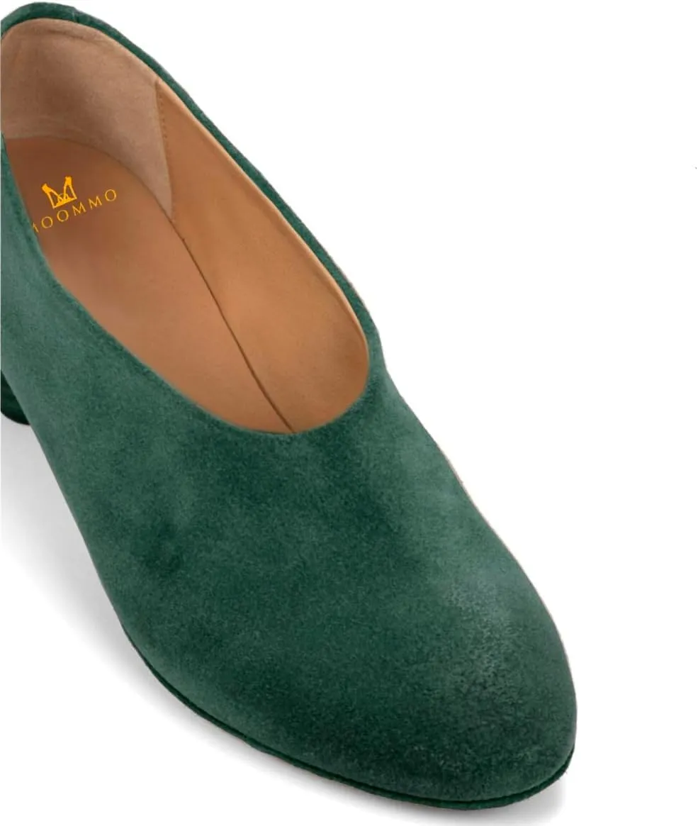 MOOMMO Women Chunky Stacked Heel Loafers Suede Round Toe Loafer Pumps Vintage 2 inch Block Heel Dress Shoes Slip on Closed Toe Loafer Heels Office Ladies Casual Comfort Cute Retro 4-11 M US