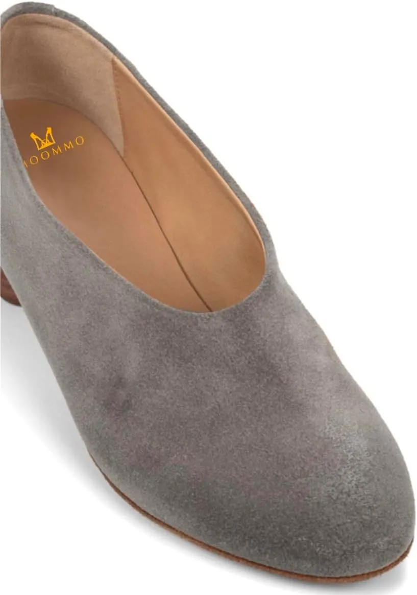 MOOMMO Women Chunky Stacked Heel Loafers Suede Round Toe Loafer Pumps Vintage 2 inch Block Heel Dress Shoes Slip on Closed Toe Loafer Heels Office Ladies Casual Comfort Cute Retro 4-11 M US