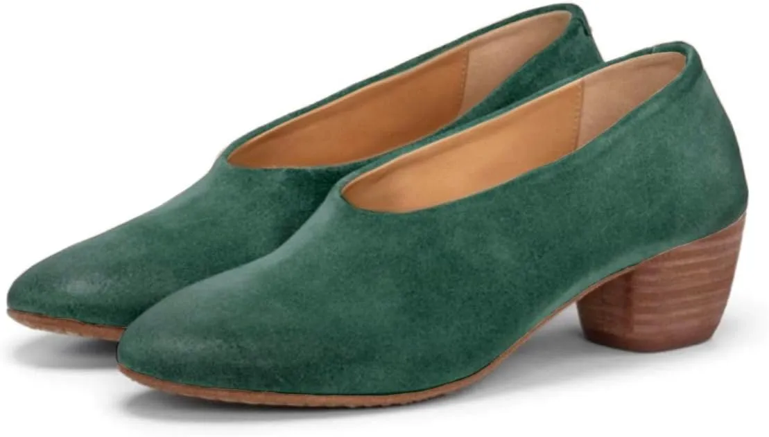 MOOMMO Women Chunky Stacked Heel Loafers Suede Round Toe Loafer Pumps Vintage 2 inch Block Heel Dress Shoes Slip on Closed Toe Loafer Heels Office Ladies Casual Comfort Cute Retro 4-11 M US