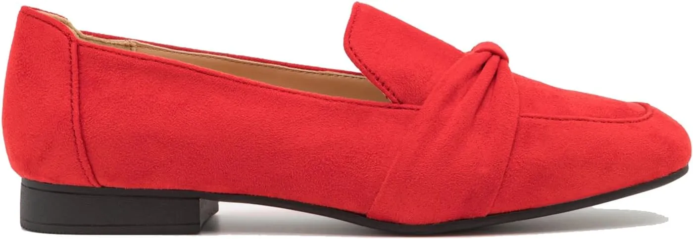 MOOMMO Women Flat Heel Square Toe Loafers Bow Suede Slip On Loafer Shoes Comfortable 1 inch Low Chunky Heel Dress Shoes Bow-Knot Casual Office Ladies Driver Loafer Flats Walking 4-11 M US