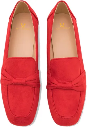 MOOMMO Women Flat Heel Square Toe Loafers Bow Suede Slip On Loafer Shoes Comfortable 1 inch Low Chunky Heel Dress Shoes Bow-Knot Casual Office Ladies Driver Loafer Flats Walking 4-11 M US