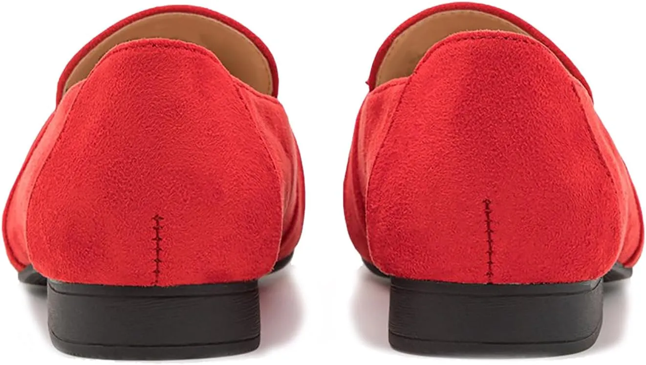 MOOMMO Women Flat Heel Square Toe Loafers Bow Suede Slip On Loafer Shoes Comfortable 1 inch Low Chunky Heel Dress Shoes Bow-Knot Casual Office Ladies Driver Loafer Flats Walking 4-11 M US